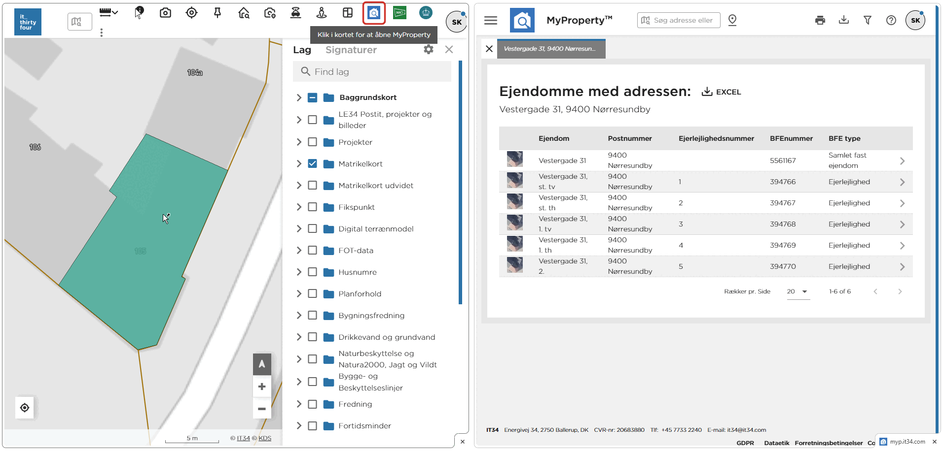 MyProperty med listen over ejendomme på Vestergade 31 i Nørresundby