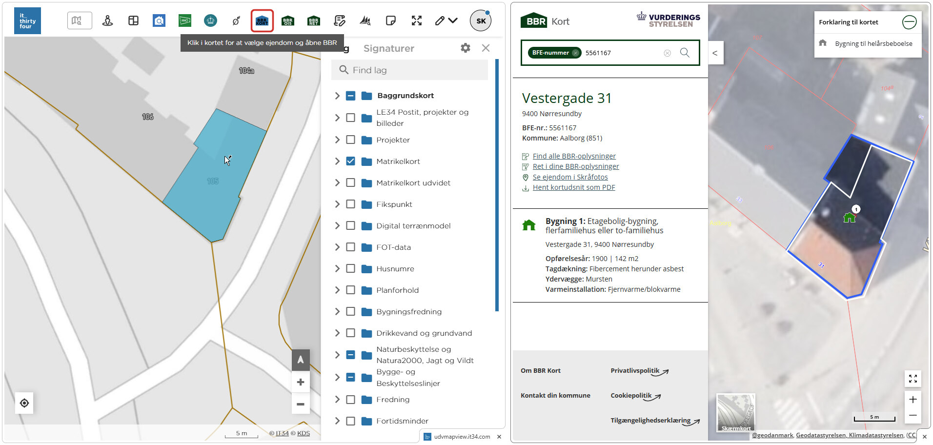 BBR Kort med bygningsoplysninger og kortudsnit for Vestergade 31