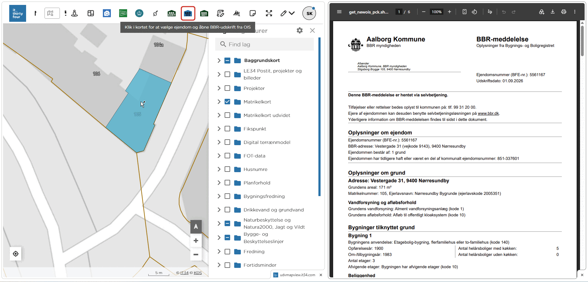 BBR-meddelelse hentet som PDF for Vestergade 31