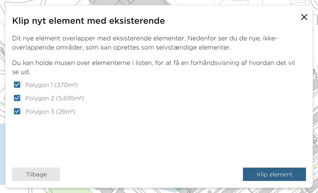 Dialogen Klip nyt element med eksisterende