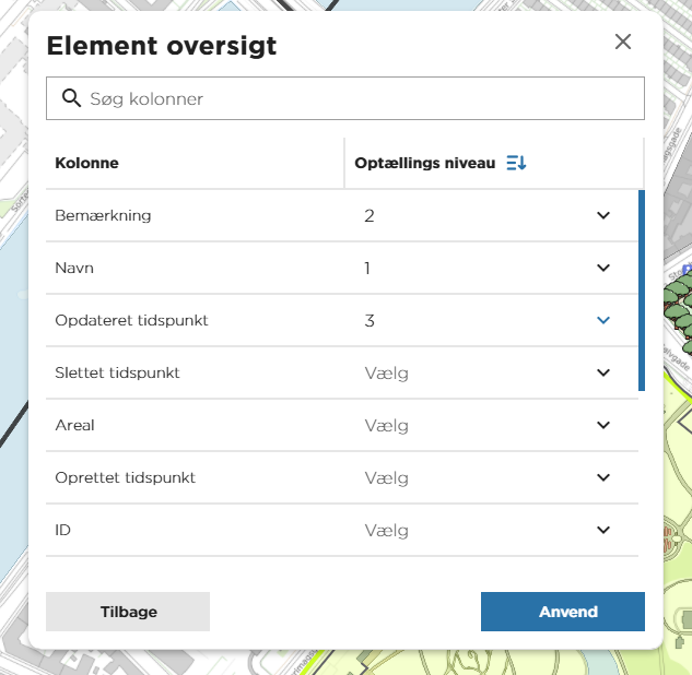 Kolonner og optællingsniveau