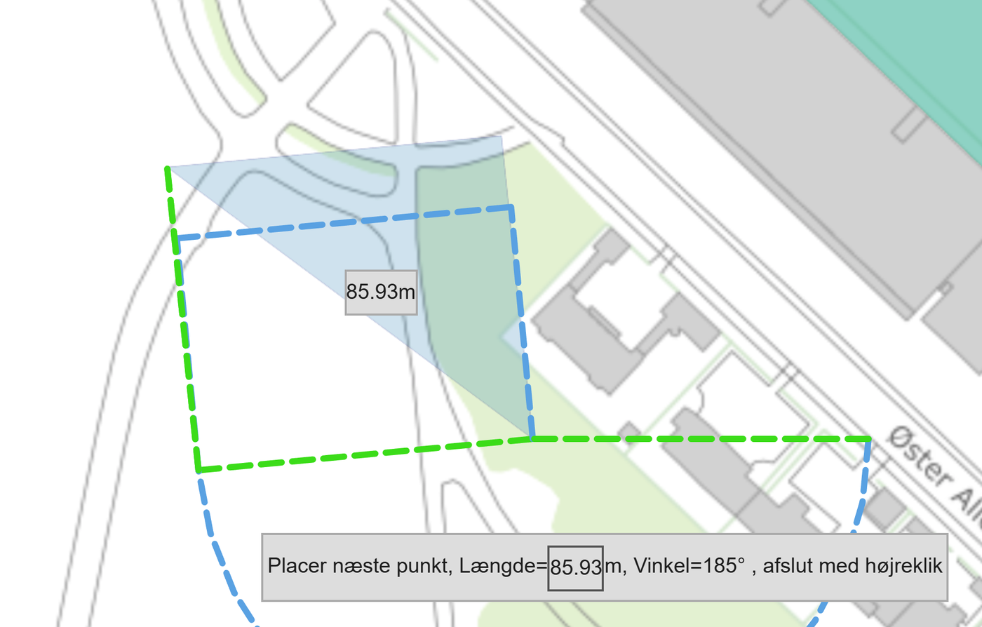Polygon under optegning med hjælpelinjer og statusboks