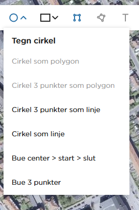 Undermenuen Tegn cirkel, hvor polygonvarianterne er grå