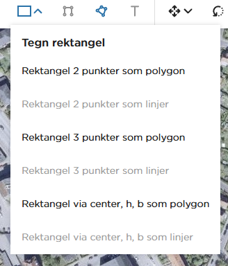 Undermenuen Tegn rektangel, hvor linjevarianterne er grå
